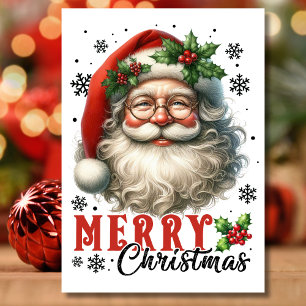 Merry Christmas retro santa Holiday Card