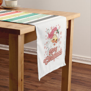 Merry Christmas retro santa & typography stripes Short Table Runner