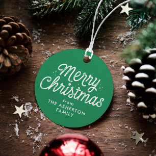 Merry Christmas retro script green holiday gift Favour Tags