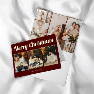Merry Christmas Retro Script Photo Red Foil Greeting Card