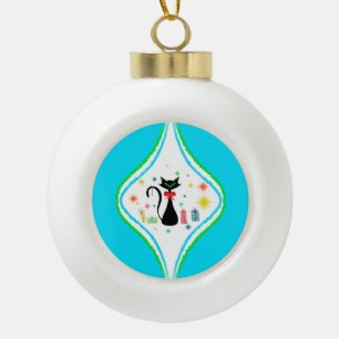 Merry Christmas Retro Siamese Cat  Ceramic Ball Christmas Ornament