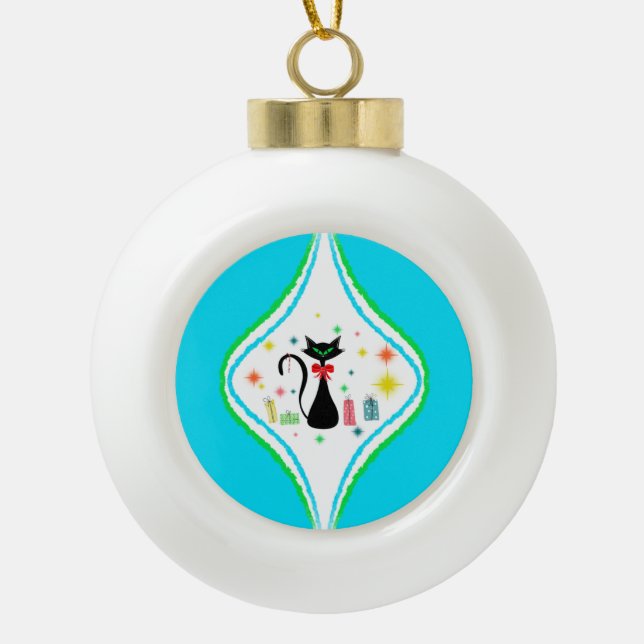Merry Christmas Retro Siamese Cat  Ceramic Ball Christmas Ornament (Front)