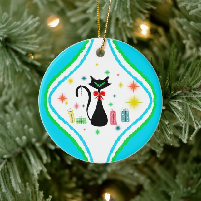 Merry Christmas Retro Siamese Cat Ceramic Tree Decoration (Tree)