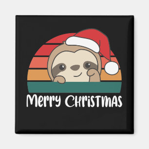 Merry Christmas Retro Sloth Christmas Magnet