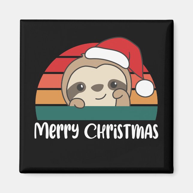 Merry Christmas Retro Sloth Christmas Magnet (Front)