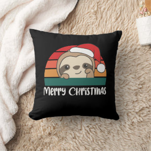 Merry Christmas Retro Sloth Christmas Throw Pillow