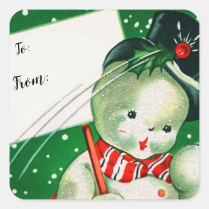 Merry Christmas   Retro Snowman Gift Tag