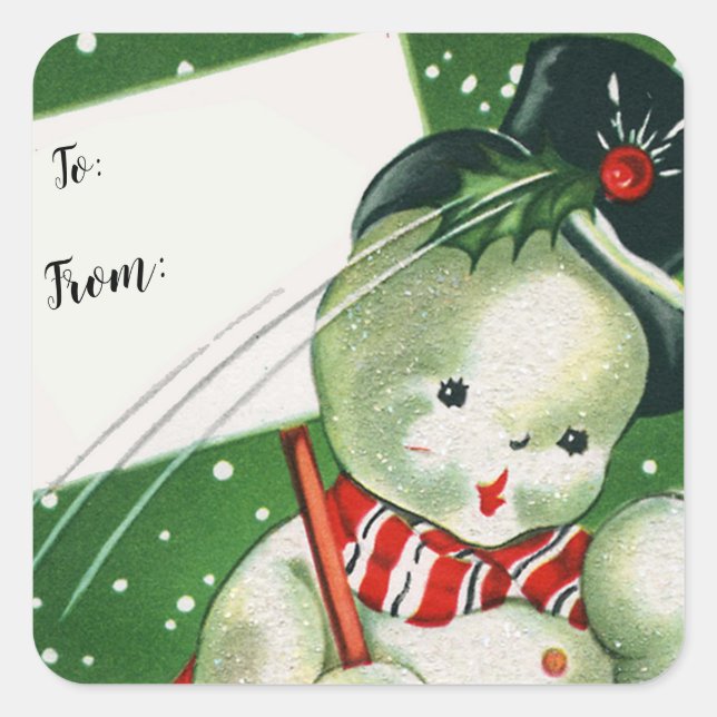 Merry Christmas | Retro Snowman Gift Tag (Front)