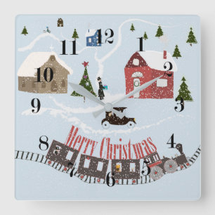 Merry Christmas , retro Square Wall Clock