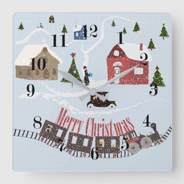 Merry Christmas , retro Square Wall Clock (Front)