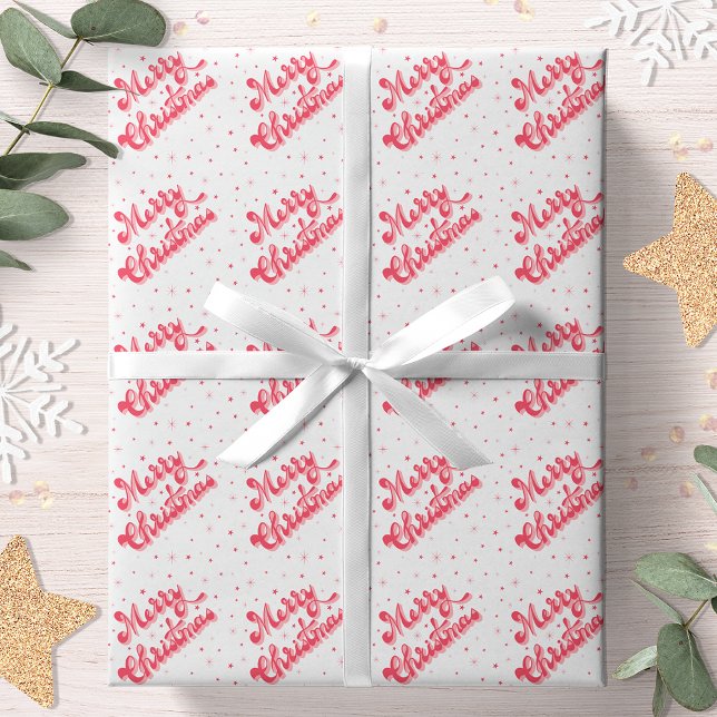 Merry Christmas Retro Stars Holiday Red Wrapping Paper (Creator Uploaded)