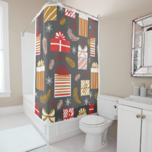 Merry Christmas Retro Stars Holiday   Shower Curtain