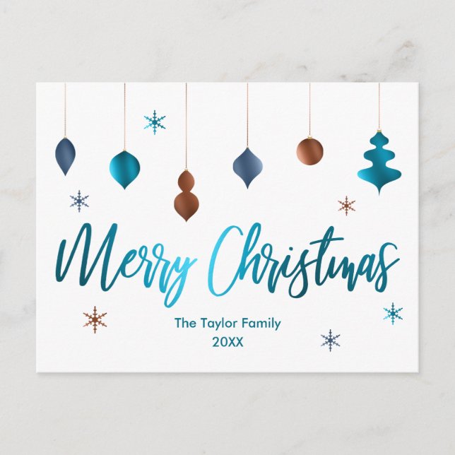 Merry Christmas Retro Teal Copper Navy Decor Holiday Postcard (Front)