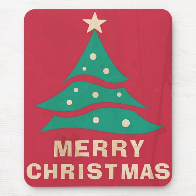 Merry Christmas Retro Tree Mouse Mat (Front)