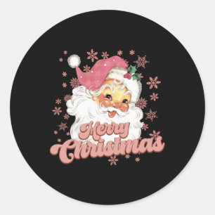 Merry Christmas Retro Tygraphy Santa Nk Hat T Shir Classic Round Sticker