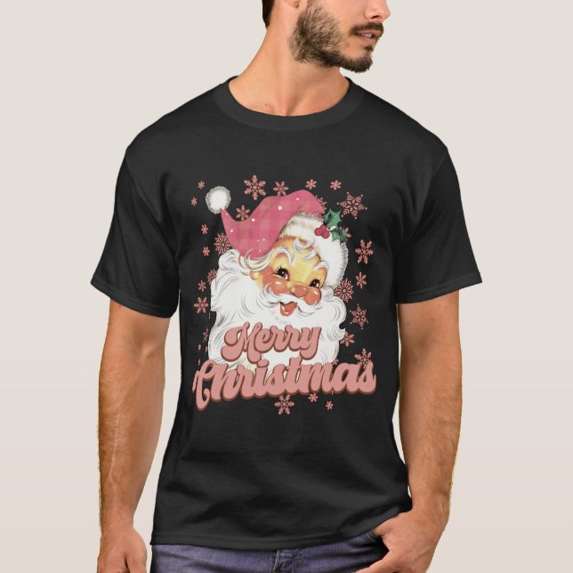 Merry Christmas Retro Tygraphy Santa Nk Hat T Shir T-Shirt (Front)