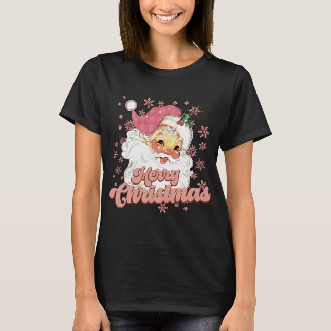 Merry Christmas Retro Tygraphy Santa Nk Hat T Shir T-Shirt (Front)