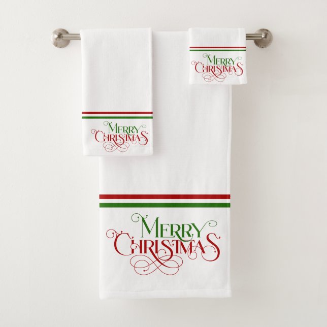 Merry Christmas Retro Typography Bath Towel Set (Insitu)