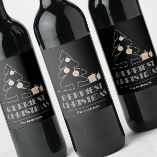 Merry Christmas Retro Typography Black Wine Label