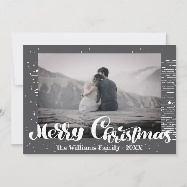 Merry Christmas Retro Typography Family Photo Holiday Card (Front)