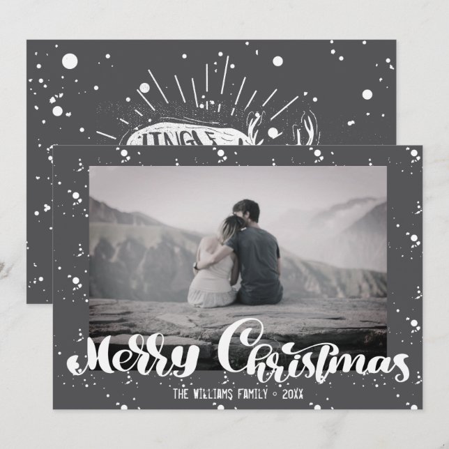 Merry Christmas Retro Typography Family Photo Holiday Card (Front/Back)