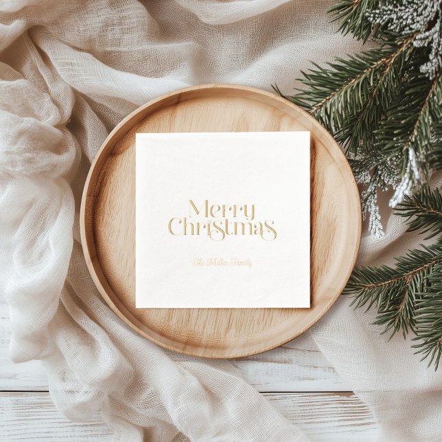 Merry Christmas Retro Typography Foil Foil Napkins (Creator Uploaded)