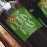 Merry Christmas Retro Typography Green Wine Label<br><div class="desc">An elf hat and Merry Christmas in a retro script and your names in chic lettering on a green background,  personalise these wine bottle labels to serve at your holiday party or to give as gifts or party favours for business gifts,  corporate gifts. CHANGE the background colour to anything.</div>