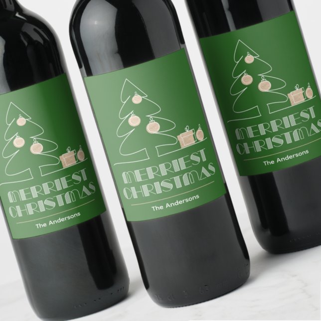 Merry Christmas Retro Typography Green Wine Label (Creator Uploaded)