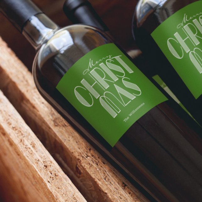 Merry Christmas Retro Typography Green Wine Label (Creator Uploaded)