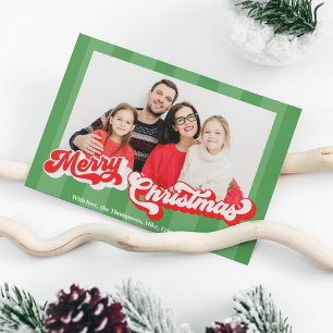 Merry Christmas Retro Typography Photo Green Holiday Postcard
