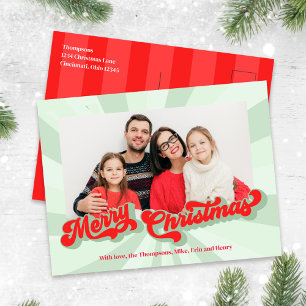 Merry Christmas Retro Typography Photo Red Green Holiday Postcard