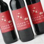 Merry Christmas Retro Typography Red Wine Label<br><div class="desc">The words Merriest Christmas in retro vintage lettering,  a white sketch tree with faux gold foil ornaments and gifts are featured on these red wine bottle labels personalised with your family name. Stylish for any Christmas holiday occasion or give as a gifts. MATCHING items in our store.</div>
