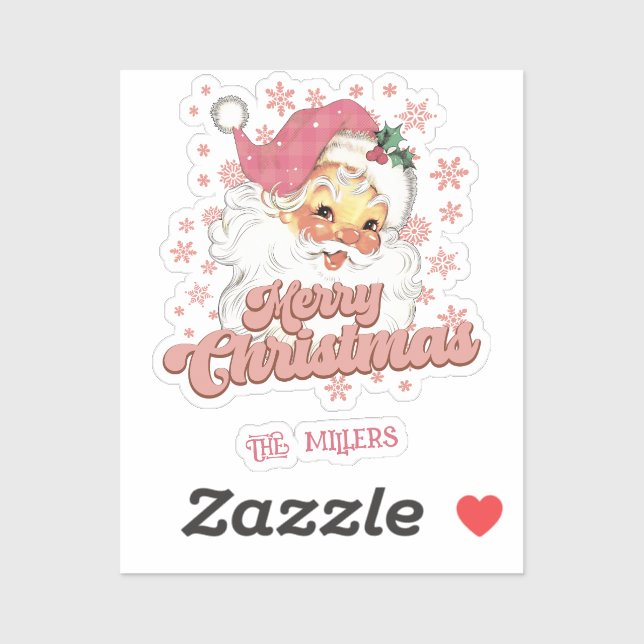 Merry Christmas Retro Typography Santa Pink Hat (Sheet)
