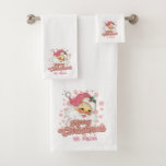 Merry Christmas Retro Typography Santa Pink Hat Bath Towel Set<br><div class="desc">Merry Christmas pink retro typography with a santa claus with a pink hat.</div>