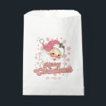 Merry Christmas Retro Typography Santa Pink Hat Favour Bags<br><div class="desc">Merry Christmas pink retro typography with a santa claus with a pink hat.</div>