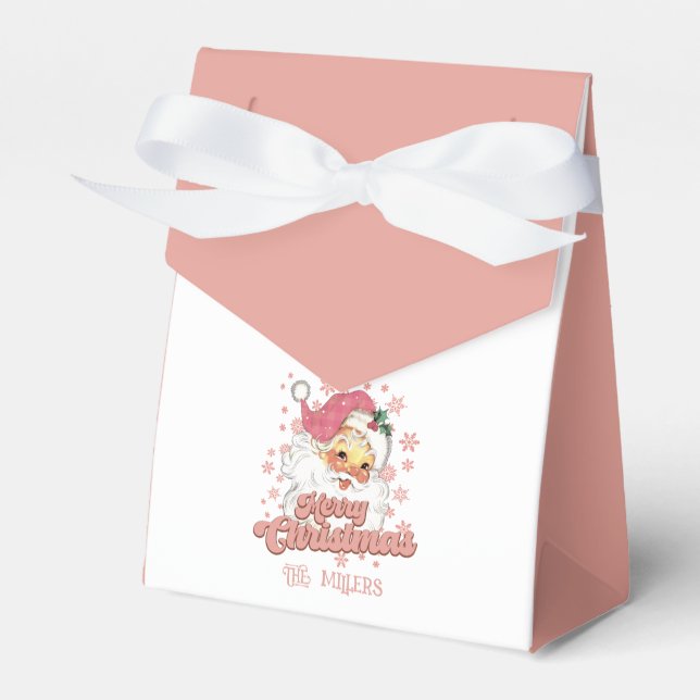 Merry Christmas Retro Typography Santa Pink Hat Favour Box (Front Side)