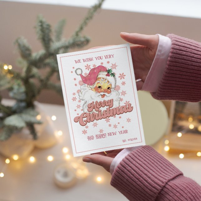 Merry Christmas Retro Typography Santa Pink Hat Invitation (Creator Uploaded)