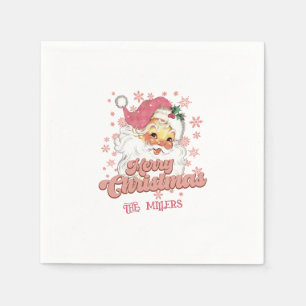 Merry Christmas Retro Typography Santa Pink Hat Napkin