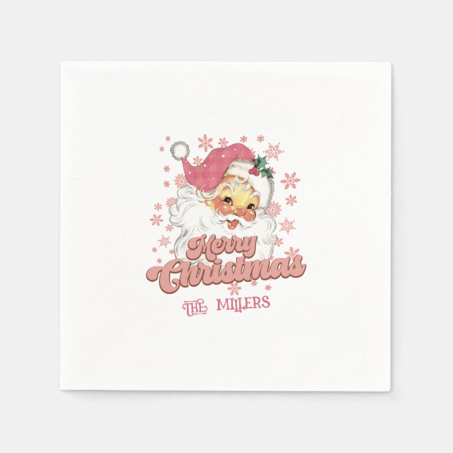 Merry Christmas Retro Typography Santa Pink Hat Napkin (Front)