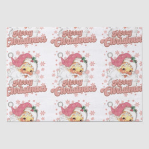 Merry Christmas Retro Typography Santa Pink Hat Tissue Paper