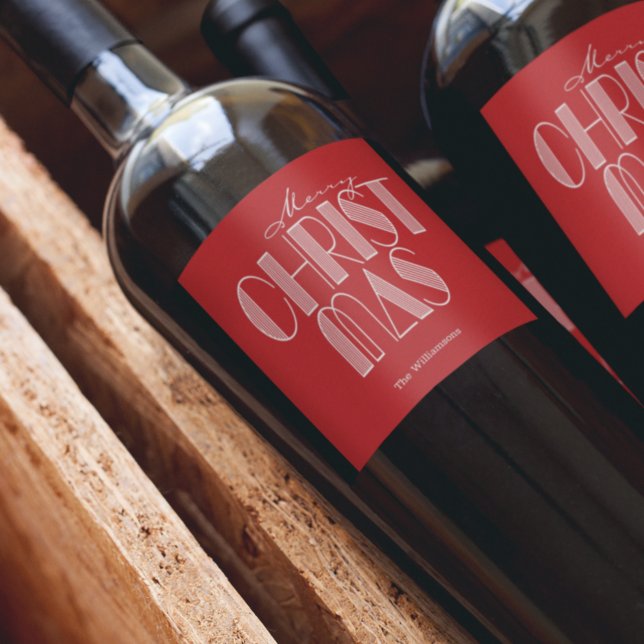 Merry Christmas Retro Typography Wine Label (Creator Uploaded)