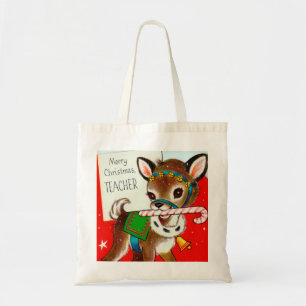 Merry Christmas retro vintage deer Teacher Tote Bag