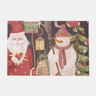 Merry Christmas Retro Vintage Santa Claus    Doormat
