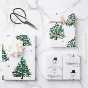 Merry Christmas Retro Vintage Xmas Party Snowman Wrapping Paper Sheet