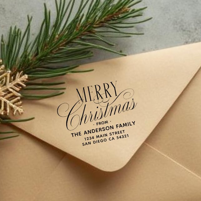 Merry Christmas Return Address Calligraphy Script  Rubber Stamp (Creator Uploaded)