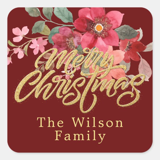 Merry Christmas Return Address Classic floral Square Sticker (Front)