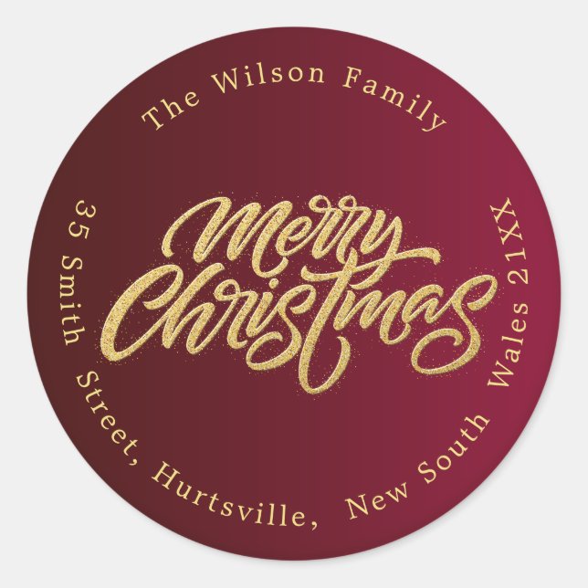 Merry Christmas Return Address Classic  Round Sticker (Front)