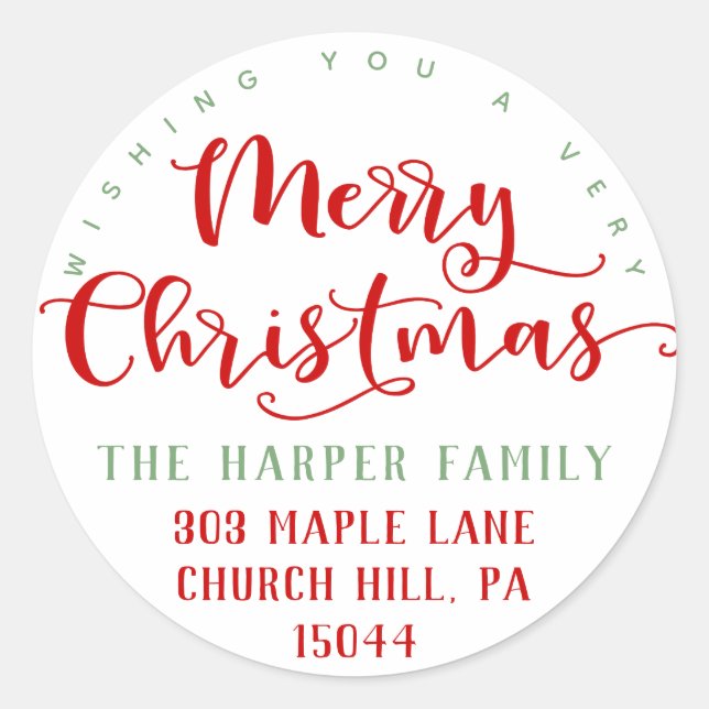 Merry Christmas Return Address Classic Round Sticker (Front)