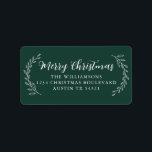 Merry Christmas Return Address Foliage Dark Green Label<br><div class="desc">Elegant simple Merry Christmas family return address label with white elegant handwritten script calligraphy and stylish typography on a dark green background featuring pretty hand drawn foliage. Simply add name and address. Exclusively designed for you by Happy Dolphin Studio. If you need any help or matching products please contact us...</div>