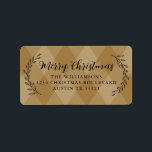 Merry Christmas Return Address Foliage Gold Argyle Label<br><div class="desc">Elegant simple Merry Christmas family return address label with black elegant handwritten script calligraphy and stylish typography on a gold argyle pattern background featuring pretty hand drawn foliage. Simply add name and address. Exclusively designed for you by Happy Dolphin Studio. If you need any help or matching products please contact...</div>
